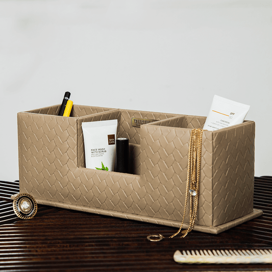 Desk Caddy Beige | Faux Leather Desk Organizers