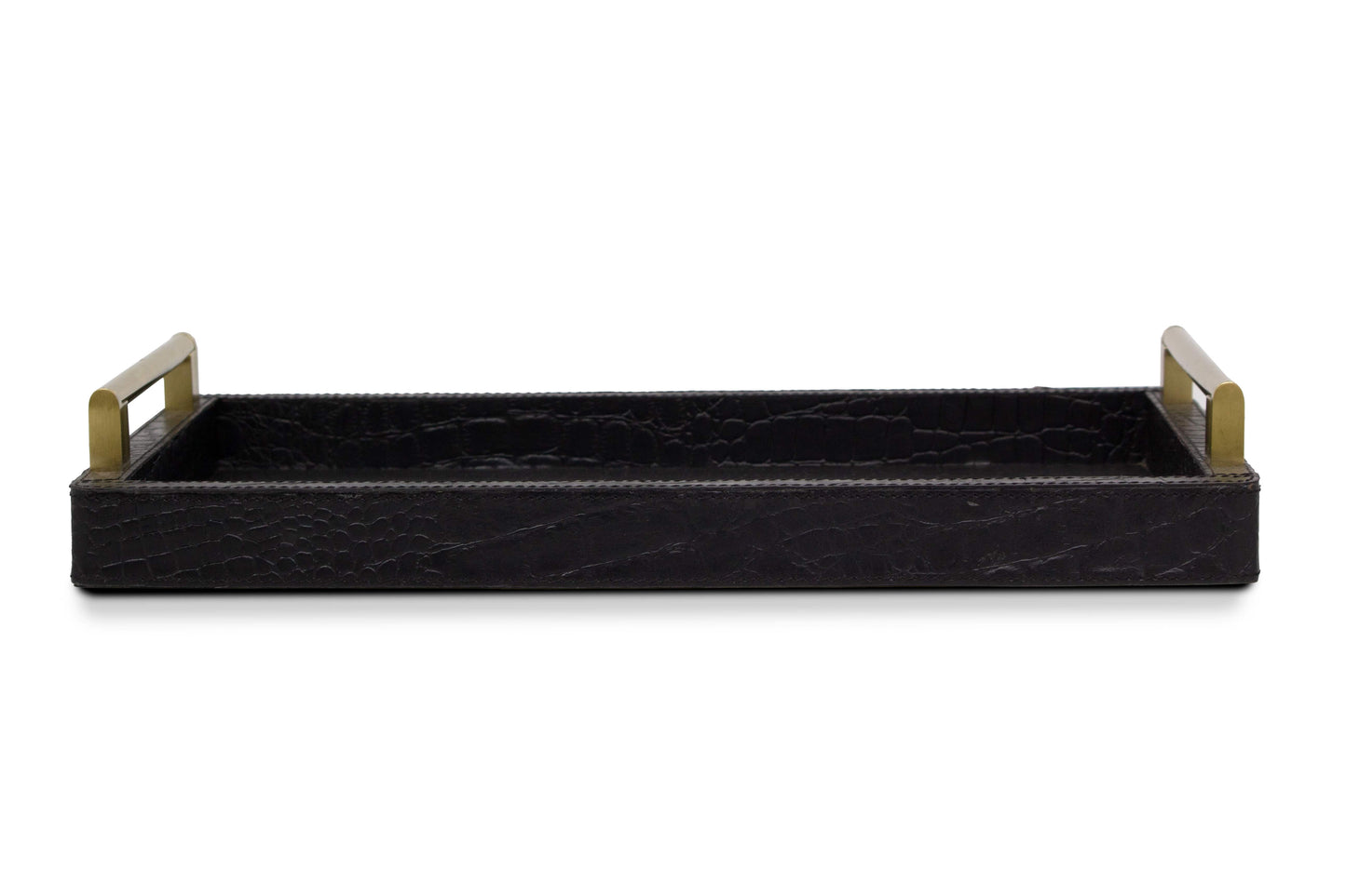 Black Rectangular Tray In Genuine Croco Leather