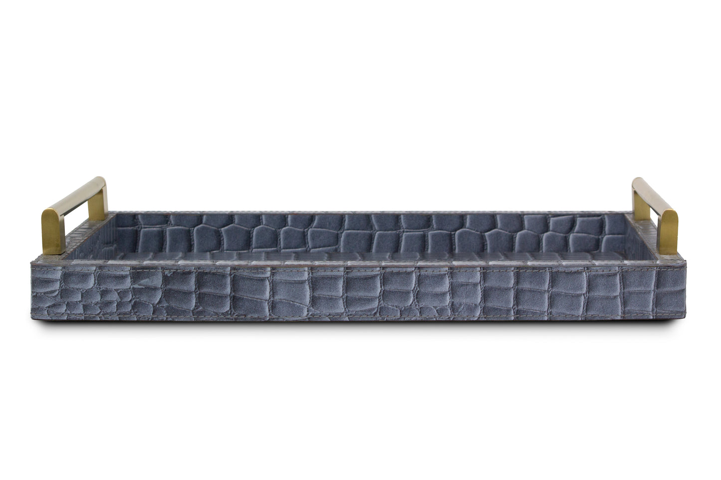 Grey Rectangular Tray In Genuine Croco Leather