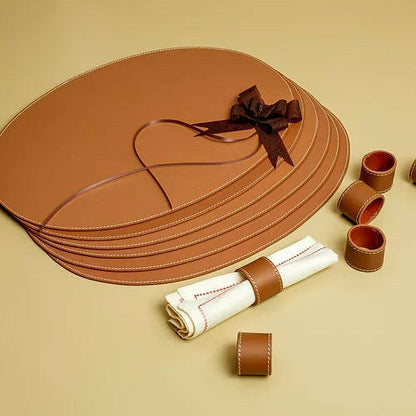 Napkin Holder & Placemats Set Of 6 Cognac