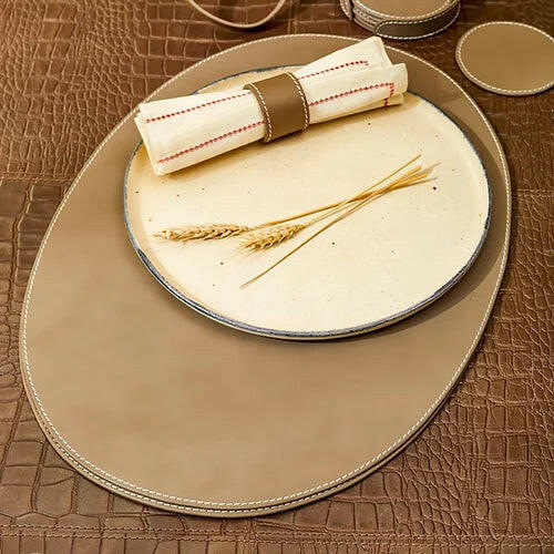 Napkin Holder & Placemats Set Of 6 Taupe