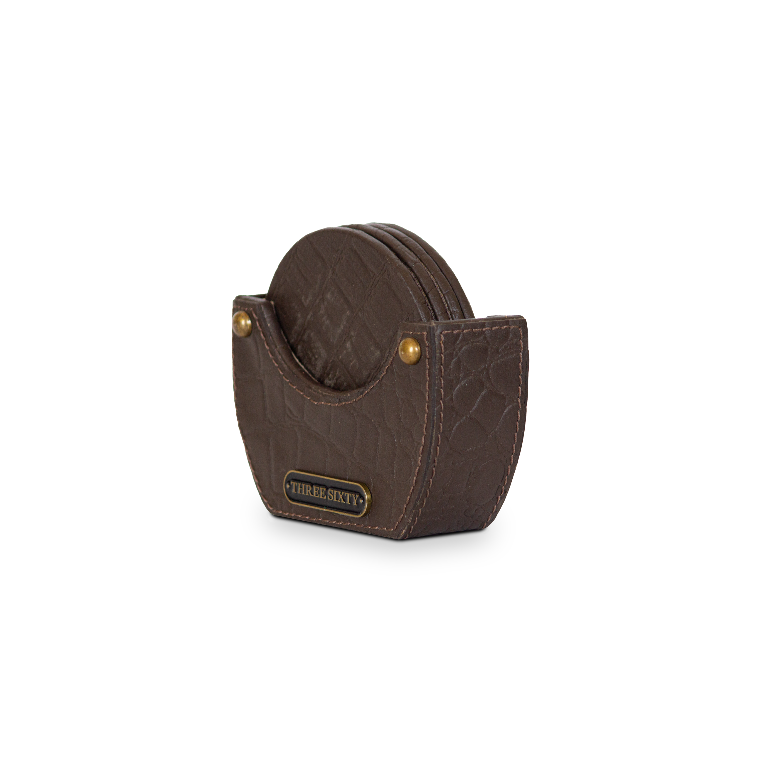 Eden Brown Round Coaster Set of 4 In Genuine Croco Leather