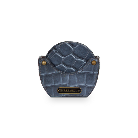 Grey Round Coaster Set of 4 In Genuine Croco Leather