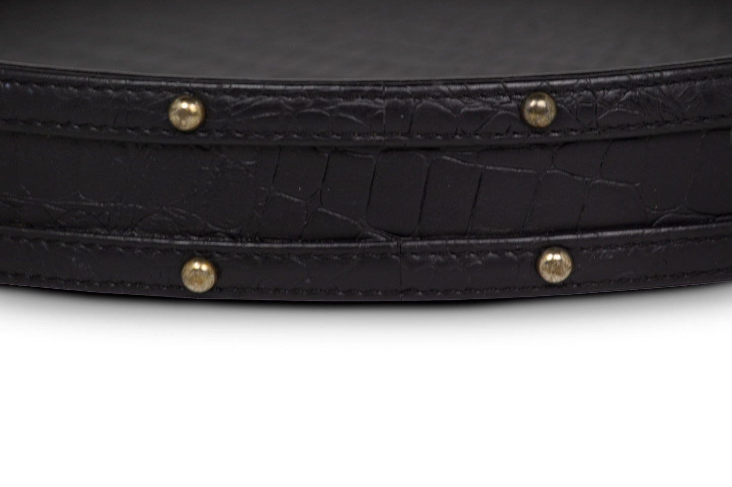 Round Tray In Genuine Croco Leather Black