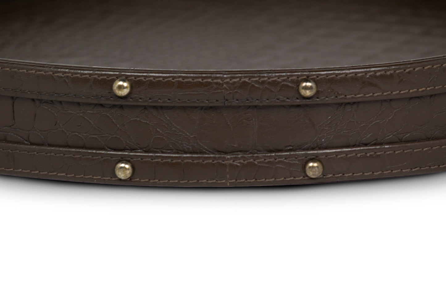 Round Tray In Genuine Croco Leather Brown
