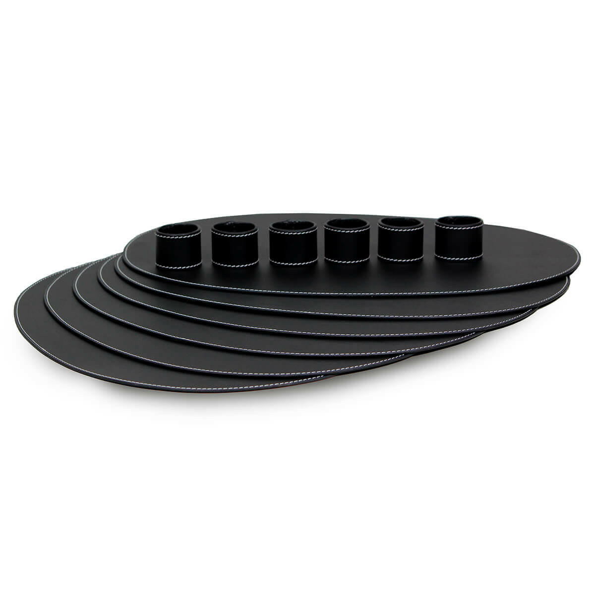 Modella Napkin Holder & Placemats Set Of 6 Black