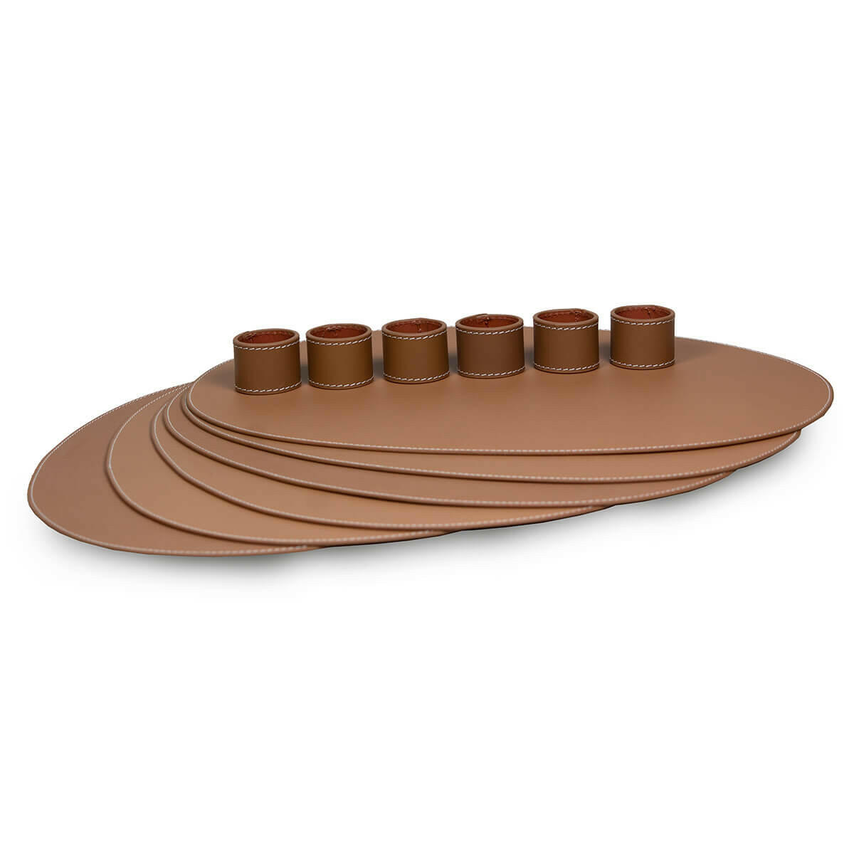 Modella Napkin Holder & Placemats Set Of 6 Cognac