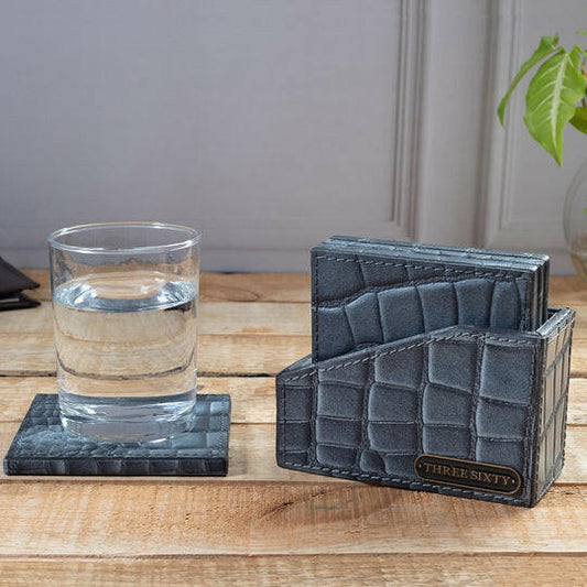 Coaster Set of 4 In Genuine Croco Leather Grey