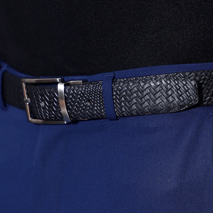 Genuine Leather Belt for Men in Weave Texture