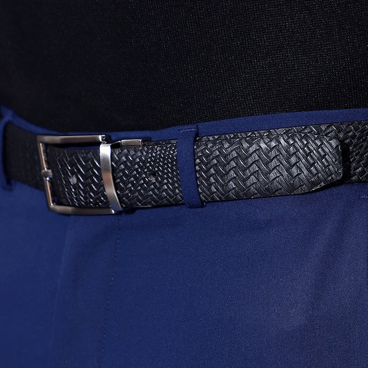Genuine Leather Belt for Men in Weave Texture