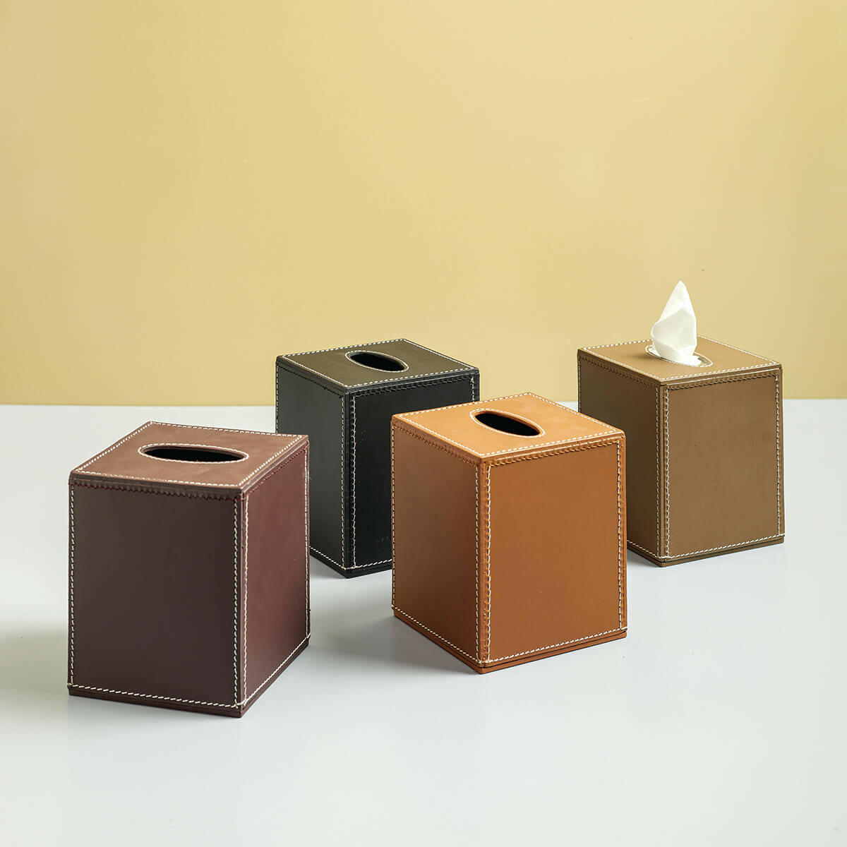 High Tissue Box Holder Cognac