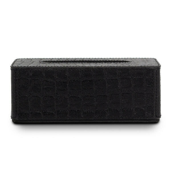 Tissue Box In Genuine Croco Leather Black