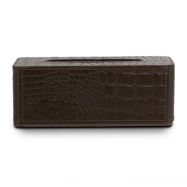 Tissue Box In Genuine Croco Leather Brown