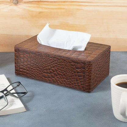 Tissue Box In Genuine Croco Leather Tan