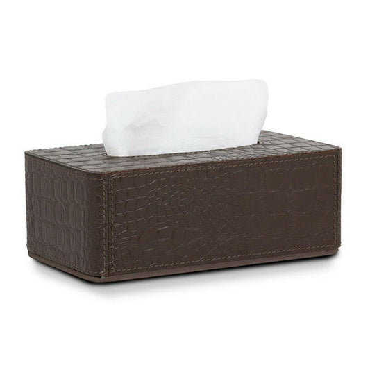 Tissue Box In Genuine Croco Leather Brown