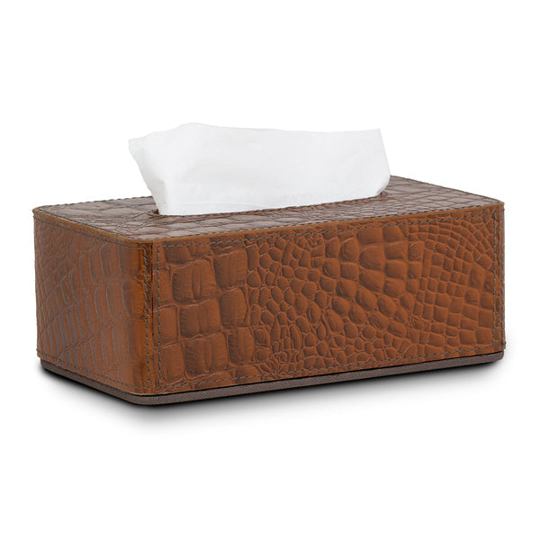 Tissue Box In Genuine Croco Leather Tan
