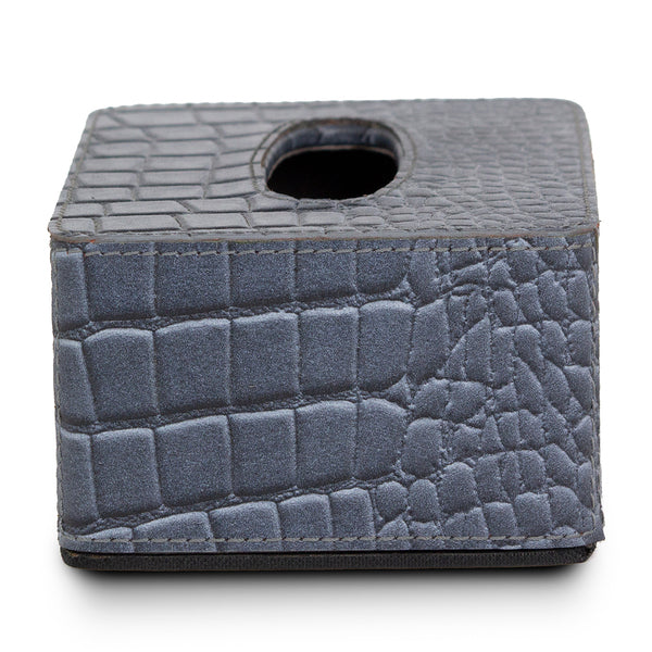 Tissue Box In Genuine Croco Leather Grey