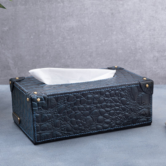 Tissue Box With Rivets Blue