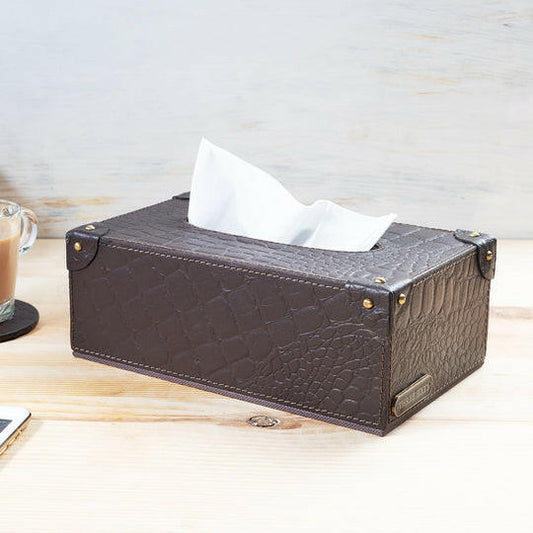 Tissue Box With Rivets Brown