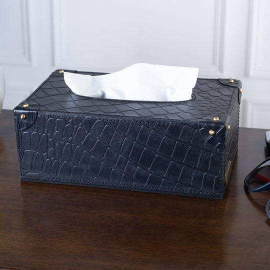 Tissue Box With Rivets Black