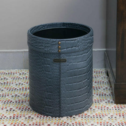 Waste Bin In Genuine Croco Leather Grey