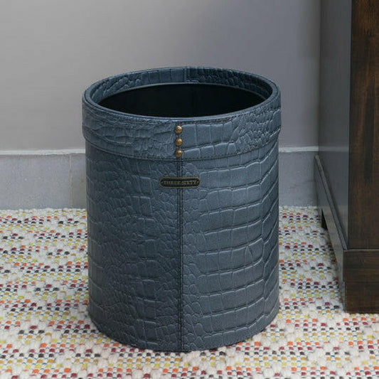 Waste Bin In Genuine Croco Leather Grey