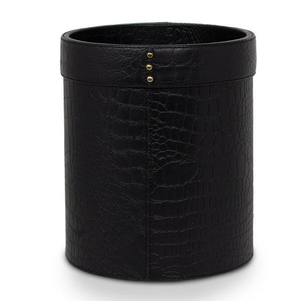 Eden Waste Bin In Genuine Croco Leather Black
