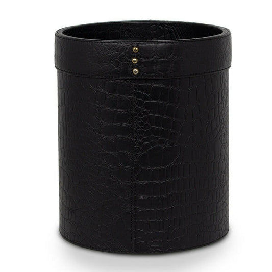 Waste Bin In Genuine Croco Leather Black