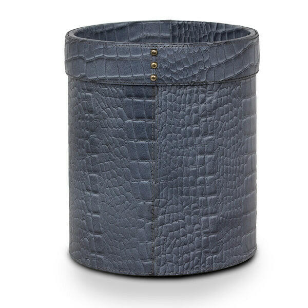 Eden Waste Bin In Genuine Croco Leather Grey