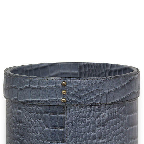 Eden Waste Bin In Genuine Croco Leather Grey
