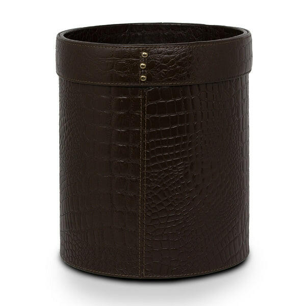 Eden Waste Bin In Genuine Croco Leather Brown