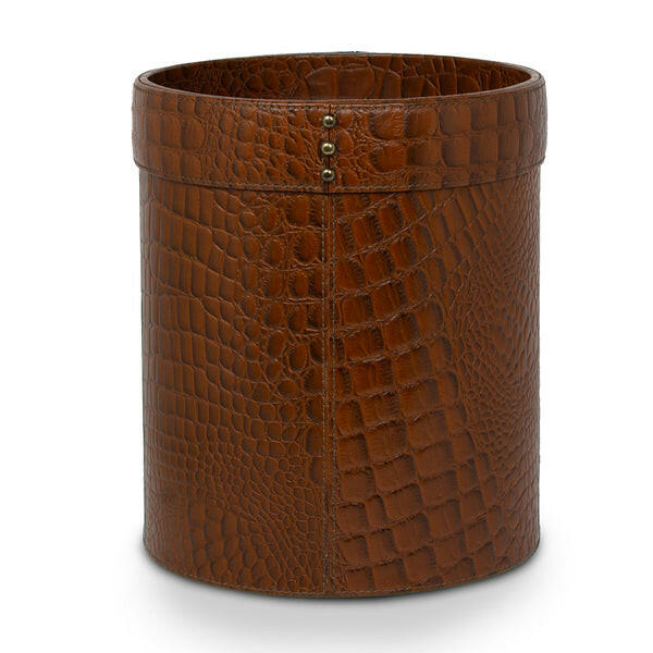 Eden Waste Bin In Genuine Croco Leather Tan