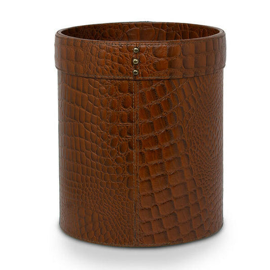 Waste Bin In Genuine Croco Leather Tan