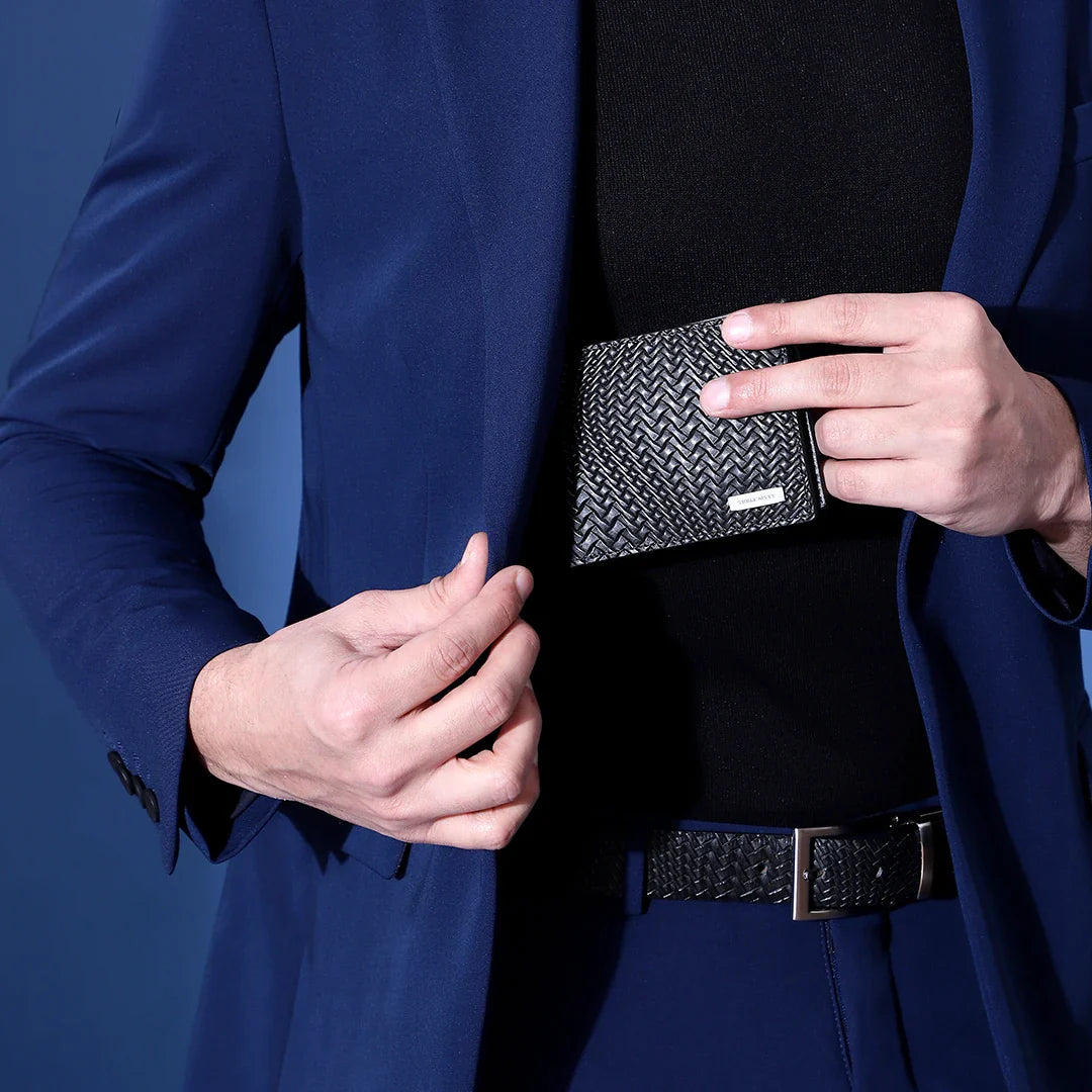 Weave Collection Textured Wallet Black
