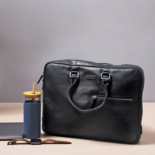 Genuine Waxy Leather Laptop Bag Black