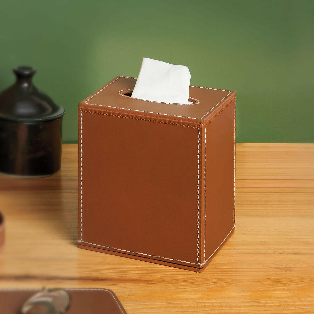 High Tissue Box Holder Cognac